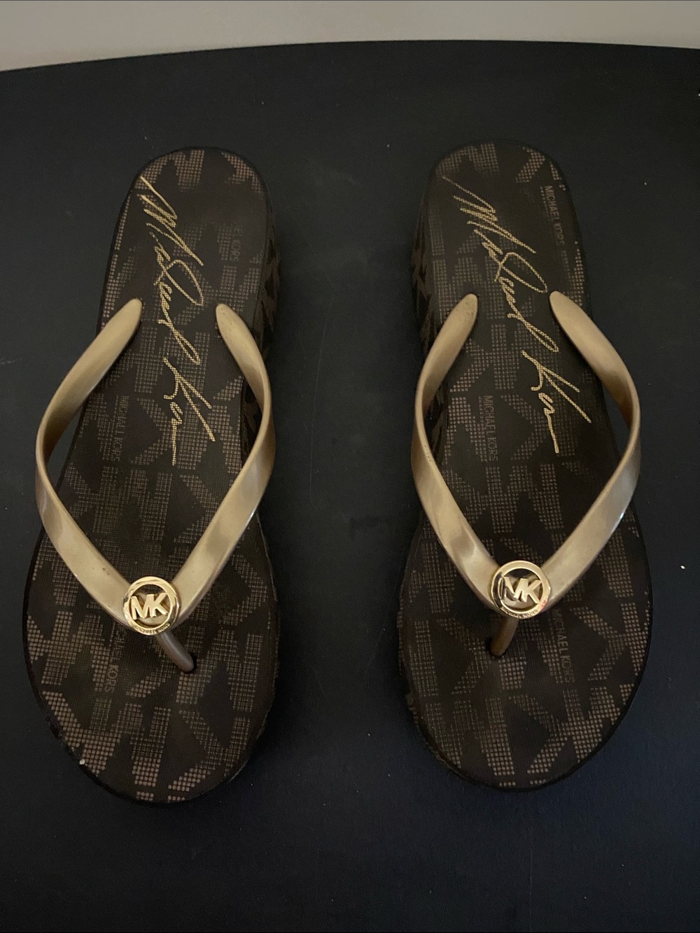 Michael Kors Brown Sandal with Gold-Tone Logo Medallion